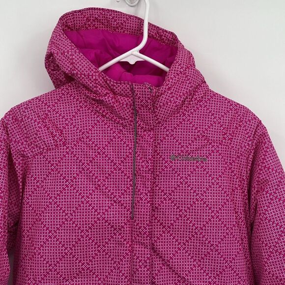 Columbia Pink Puffer Winter Coat Reflectors Hooded Girls Large 14/16 - Picture 3 of 8